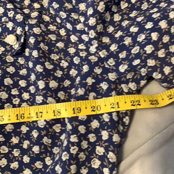 ORVIS true vintage blue midi dress white roses rose buttons size large made USA - Picture 6 of 10